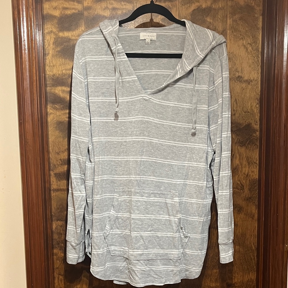 Lucky Brand Gray Striped Hooded Sweater